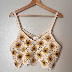 LE LIS | Cream and Yellow Sunflower Crochet Crop Top